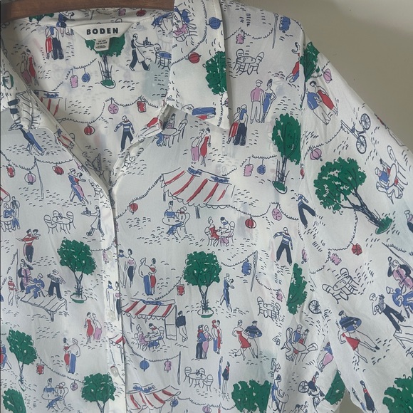 BODEN Sienna Silk Shirt Ivory Paris Scene Size 20-22R - Picture 9 of 15